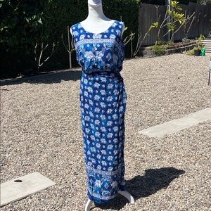 Breezy Thai Blue Patterned Phuket  Market Maxi Dress Size M/L